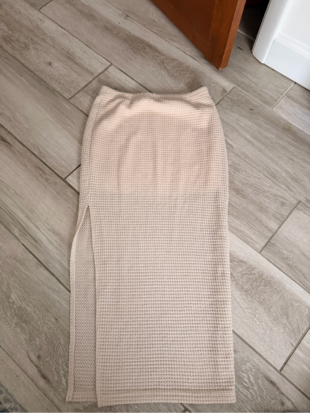 SHEIN Cream Knit Midi Pencil Skirt with Side Slit